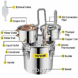 VEVOR Moonshine Still 3 Gal 12L Stainless Steel Alcohol Distiller Copper Tube