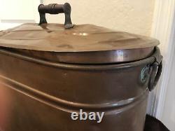 Vintage Antique Copper Boiler Wash Tub Wood Handles Lid moonshine still box