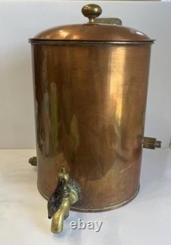 Vintage Copper Moonshine Whiskey Still With Lid /Wooden Handle Approx 5 Gallon
