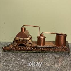 Vintage Mountain Moonshine Copper Still On Tennessee Shaped Wood Base Souvenir