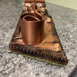 Vintage Mountain Moonshine Copper Still On Tennessee Shaped Wood Base Souvenir