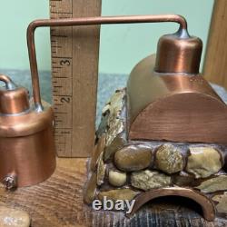 Vintage Mountain Moonshine Copper Still On Tennessee Shaped Wood Base Souvenir
