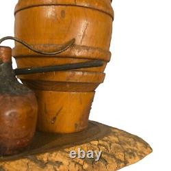 Vintage Rustic Wood Folk Art Sculpture Moonshine Still Barrels Cabin Decor