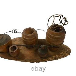 Vintage Rustic Wood Folk Art Sculpture Moonshine Still Barrels Cabin Decor