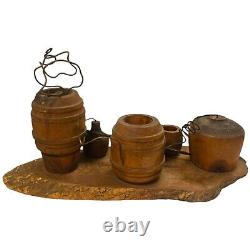 Vintage Rustic Wood Folk Art Sculpture Moonshine Still Barrels Cabin Decor