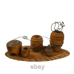 Vintage Rustic Wood Folk Art Sculpture Moonshine Still Barrels Cabin Decor