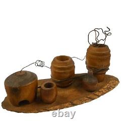 Vintage Rustic Wood Folk Art Sculpture Moonshine Still Barrels Cabin Decor